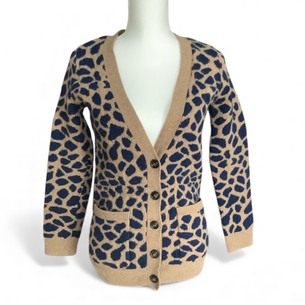 Madewell Wallace Animal Print Merino Wool Sweater Navy Brown Size Medium